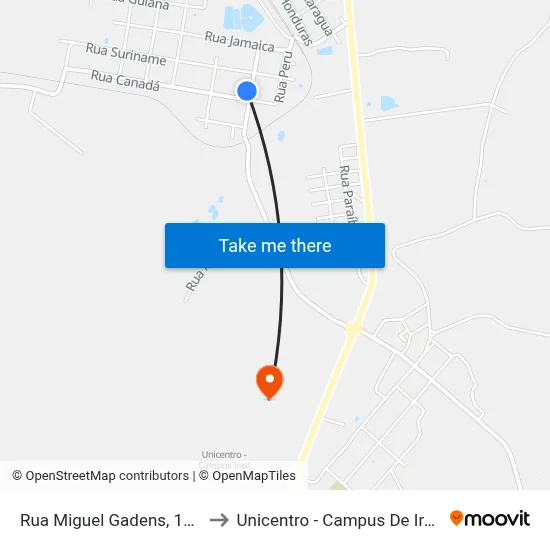 Rua Miguel Gadens, 186 to Unicentro - Campus De Irati map