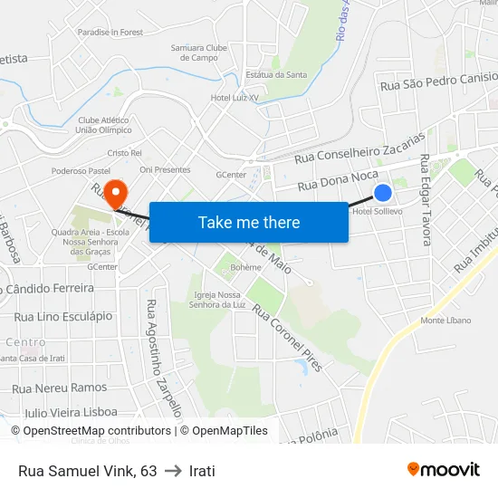 Rua Samuel Vink, 63 to Irati map