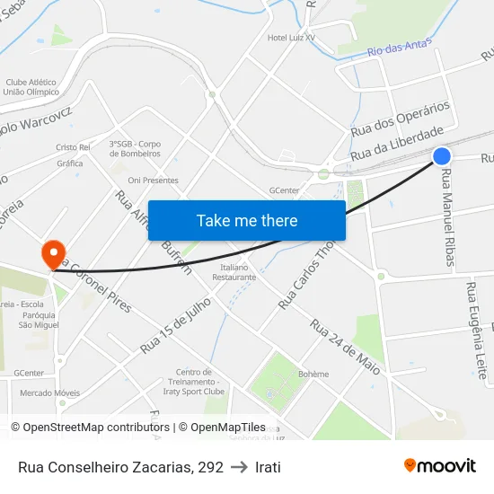 Rua Conselheiro Zacarias, 292 to Irati map