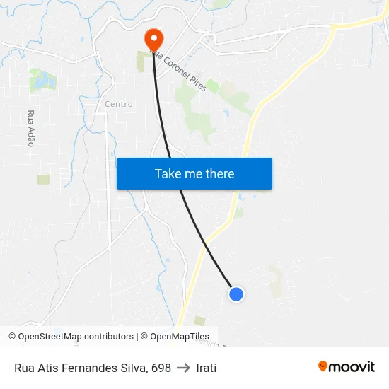 Rua Atis Fernandes Silva, 698 to Irati map