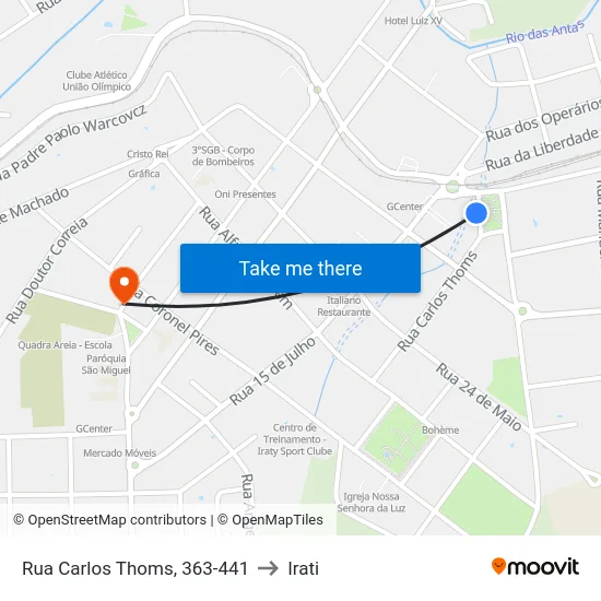 Rua Carlos Thoms, 363-441 to Irati map
