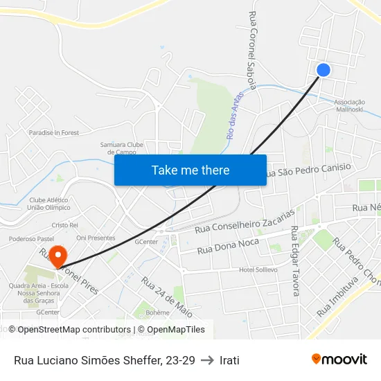 Rua Luciano Simões Sheffer, 23-29 to Irati map
