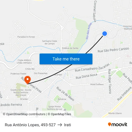 Rua Antônio Lopes, 493-527 to Irati map