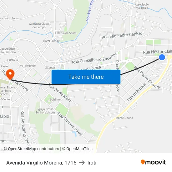 Avenida Virgílio Moreira, 1715 to Irati map