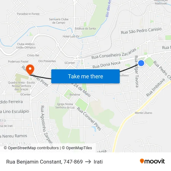 Rua Benjamin Constant, 747-869 to Irati map