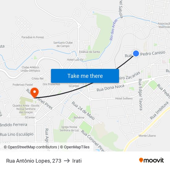 Rua Antônio Lopes, 273 to Irati map