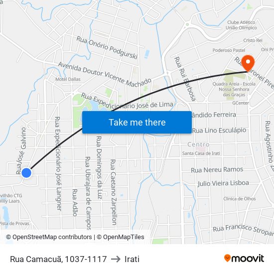 Rua Camacuã, 1037-1117 to Irati map