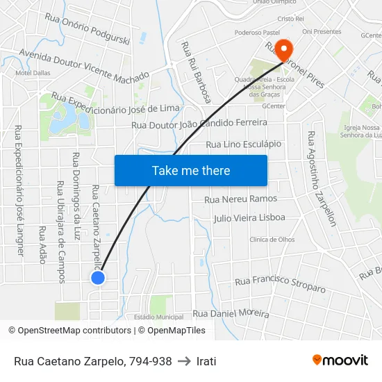 Rua Caetano Zarpelo, 794-938 to Irati map