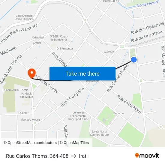 Rua Carlos Thoms, 364-408 to Irati map