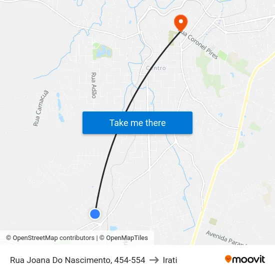 Rua Joana Do Nascimento, 454-554 to Irati map