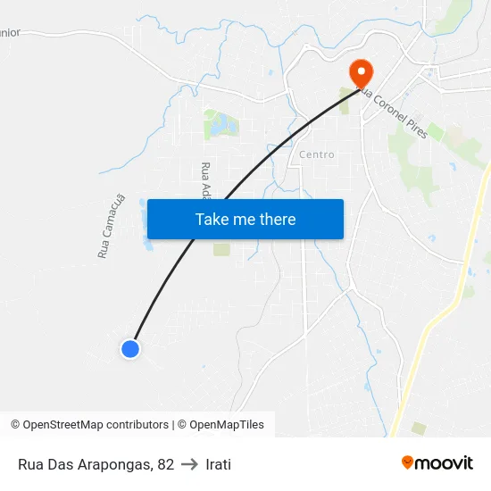 Rua Das Arapongas, 82 to Irati map