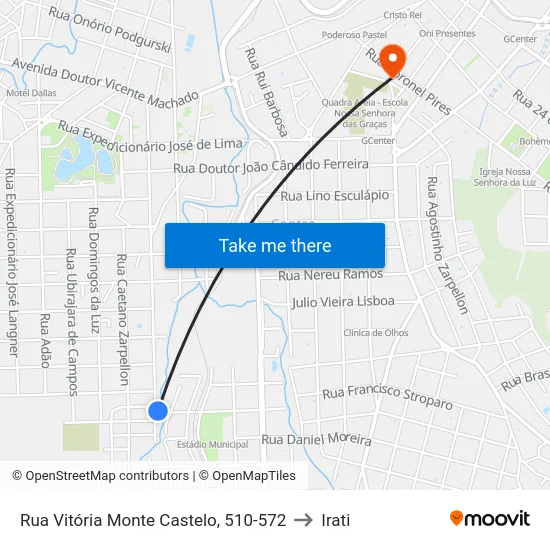 Rua Vitória Monte Castelo, 510-572 to Irati map