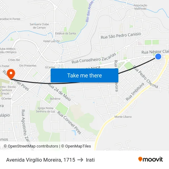 Avenida Virgílio Moreira, 1715 to Irati map