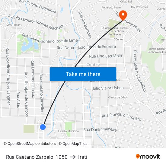 Rua Caetano Zarpelo, 1050 to Irati map