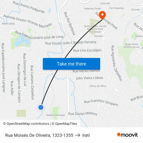 Rua Moisés De Oliveira, 1323-1355 to Irati map