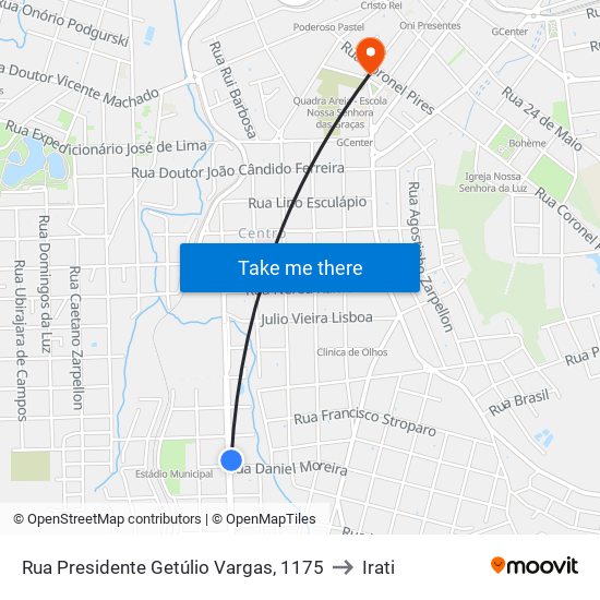 Rua Presidente Getúlio Vargas, 1175 to Irati map