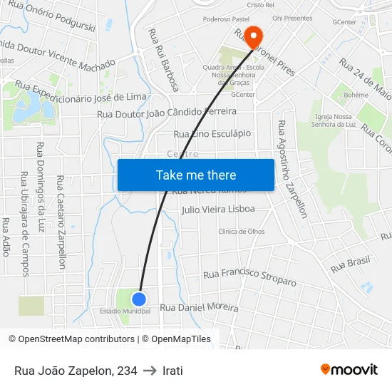 Rua João Zapelon, 234 to Irati map