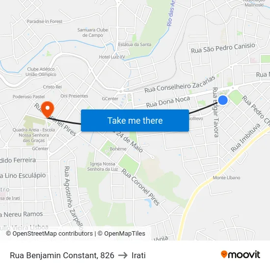 Rua Benjamin Constant, 826 to Irati map