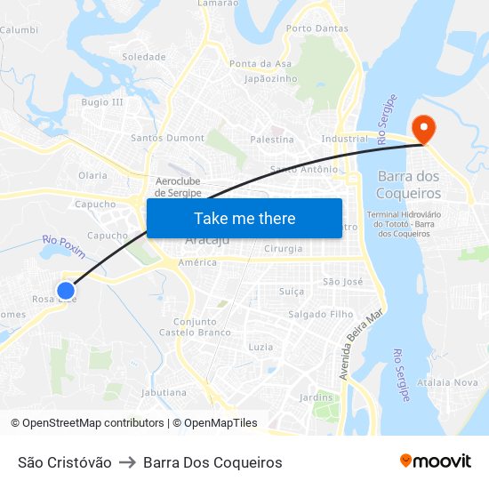 São Cristóvão to Barra Dos Coqueiros map
