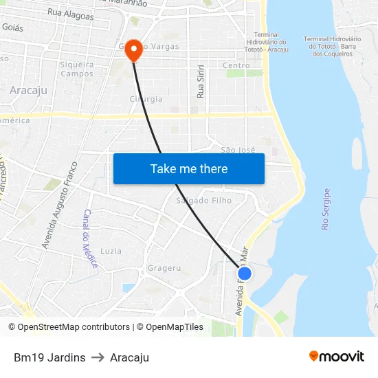Bm19 Jardins to Aracaju map