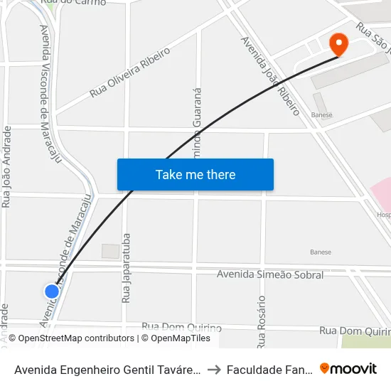 Avenida Engenheiro Gentil Taváres 349 to Faculdade Fanese map