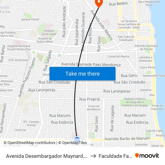 Avenida Desembargador Maynard, 186-220 to Faculdade Fanese map