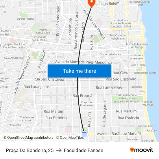 Praça Da Bandeira, 25 to Faculdade Fanese map