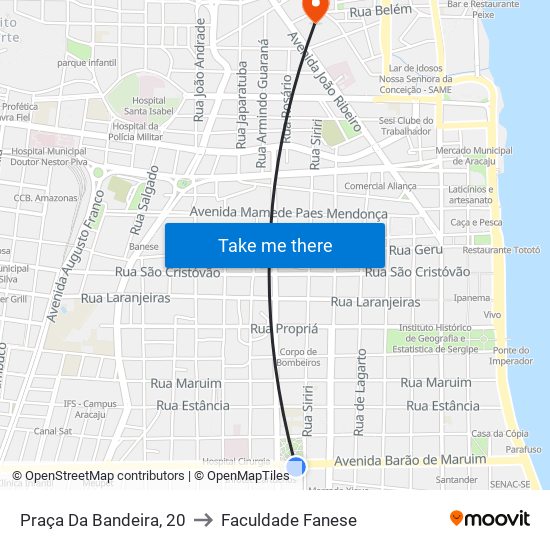 Praça Da Bandeira, 20 to Faculdade Fanese map