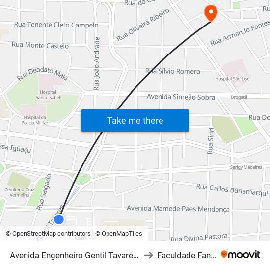 Avenida Engenheiro Gentil Tavares, 320 to Faculdade Fanese map