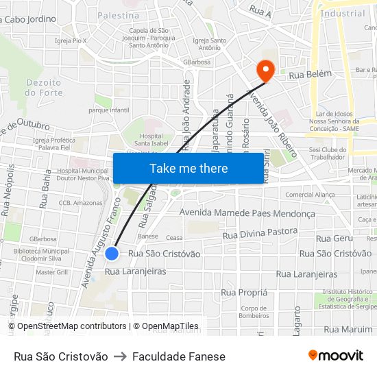 Rua São Cristovão to Faculdade Fanese map