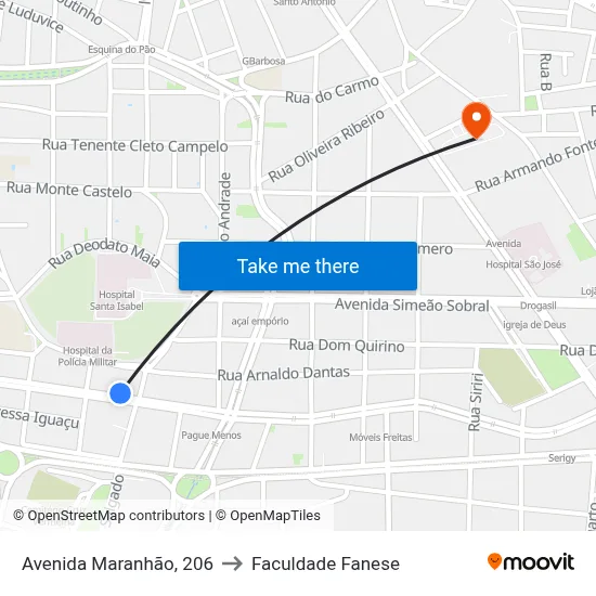 Avenida Maranhão, 206 to Faculdade Fanese map