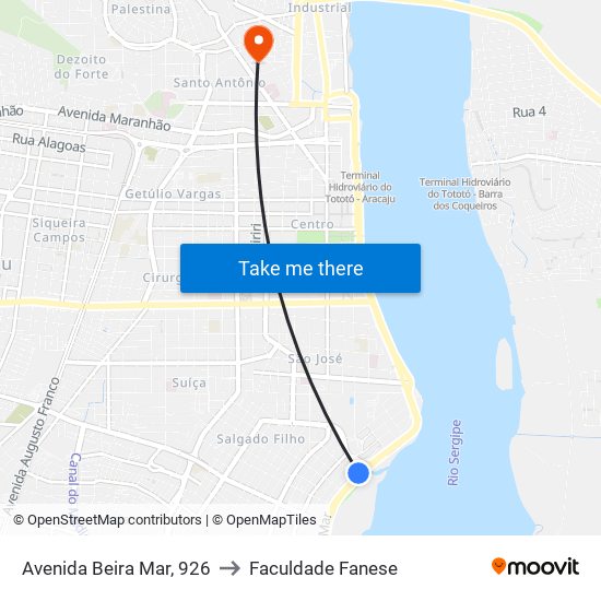Avenida Beira Mar, 926 to Faculdade Fanese map