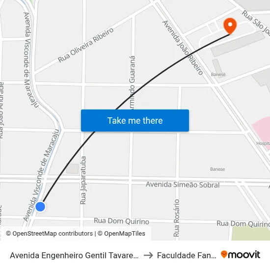 Avenida Engenheiro Gentil Tavares, 350 to Faculdade Fanese map