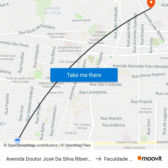 Avenida Doutor José Da Silva Ribeiro Filho 352-472 to Faculdade Fanese map