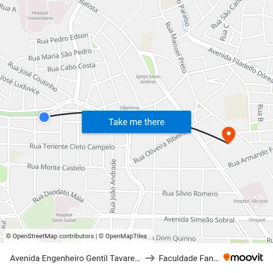 Avenida Engenheiro Gentil Tavares, 281 to Faculdade Fanese map