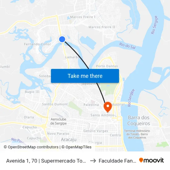 Avenida 1, 70 | Supermercado Todo Dia to Faculdade Fanese map