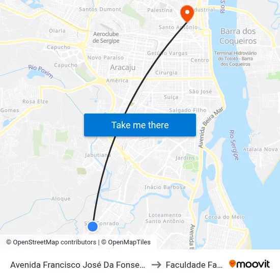 Avenida Francisco José Da Fonseca, 1382 to Faculdade Fanese map