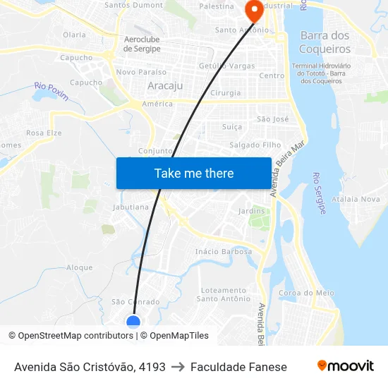 Avenida São Cristóvão, 4193 to Faculdade Fanese map