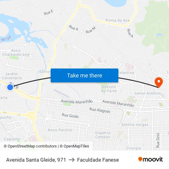 Avenida Santa Gleide, 971 to Faculdade Fanese map