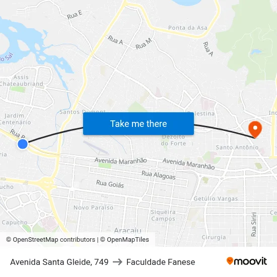 Avenida Santa Gleide, 749 to Faculdade Fanese map