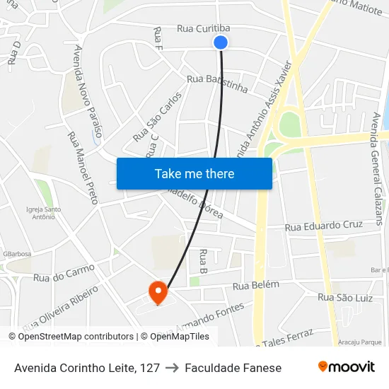 Avenida Corintho Leite, 127 to Faculdade Fanese map