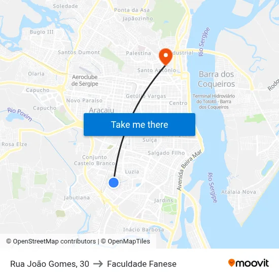Rua João Gomes, 30 to Faculdade Fanese map