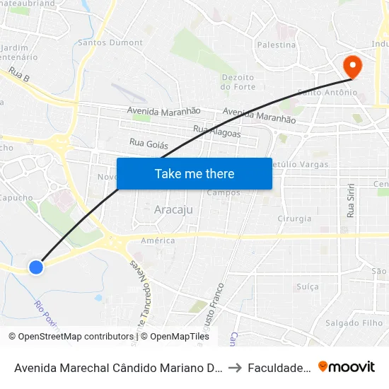 Avenida Marechal Cândido Mariano Da Silva Rondon, 1334 to Faculdade Fanese map