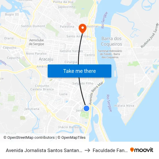 Avenida Jornalista Santos Santana, 230 to Faculdade Fanese map