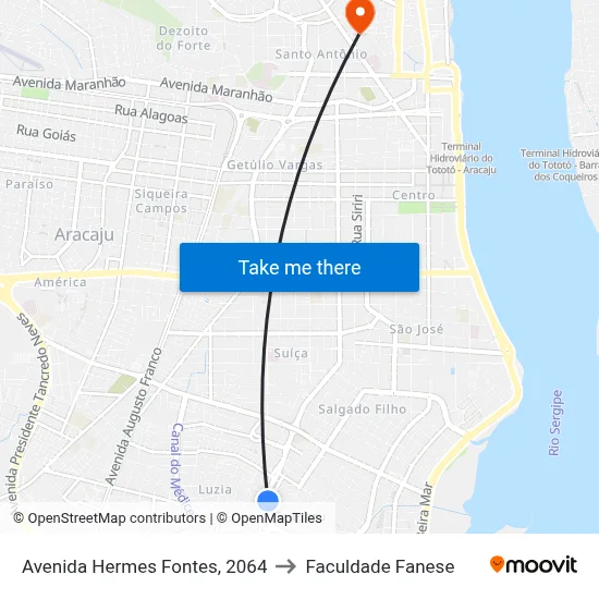 Avenida Hermes Fontes, 2064 to Faculdade Fanese map