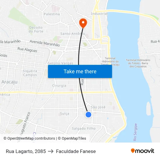 Rua Lagarto, 2085 to Faculdade Fanese map