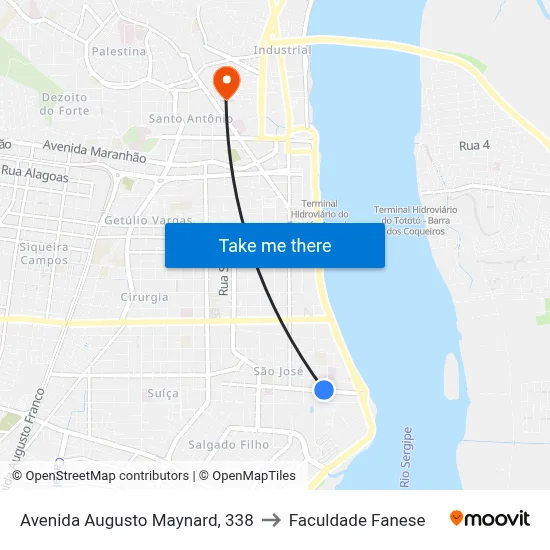 Avenida Augusto Maynard, 338 to Faculdade Fanese map
