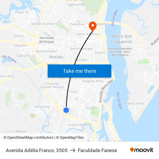 Avenida Adélia Franco, 3505 to Faculdade Fanese map