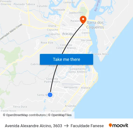 Avenida Alexandre Alcino, 3603 to Faculdade Fanese map