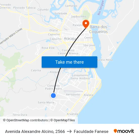 Avenida Alexandre Alcino, 2566 to Faculdade Fanese map